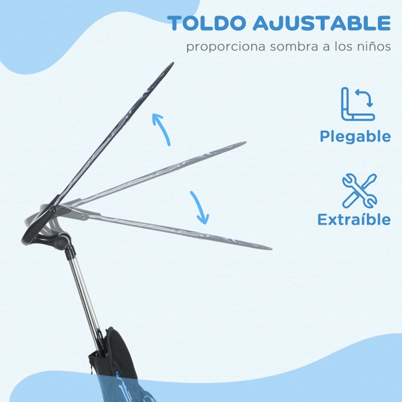 HOMCOM Triciclo para Bebés de +12 Meses con Toldo Plegable Mango de Empuje Telescópico Desmontable y Portabotellas Azul Blanco