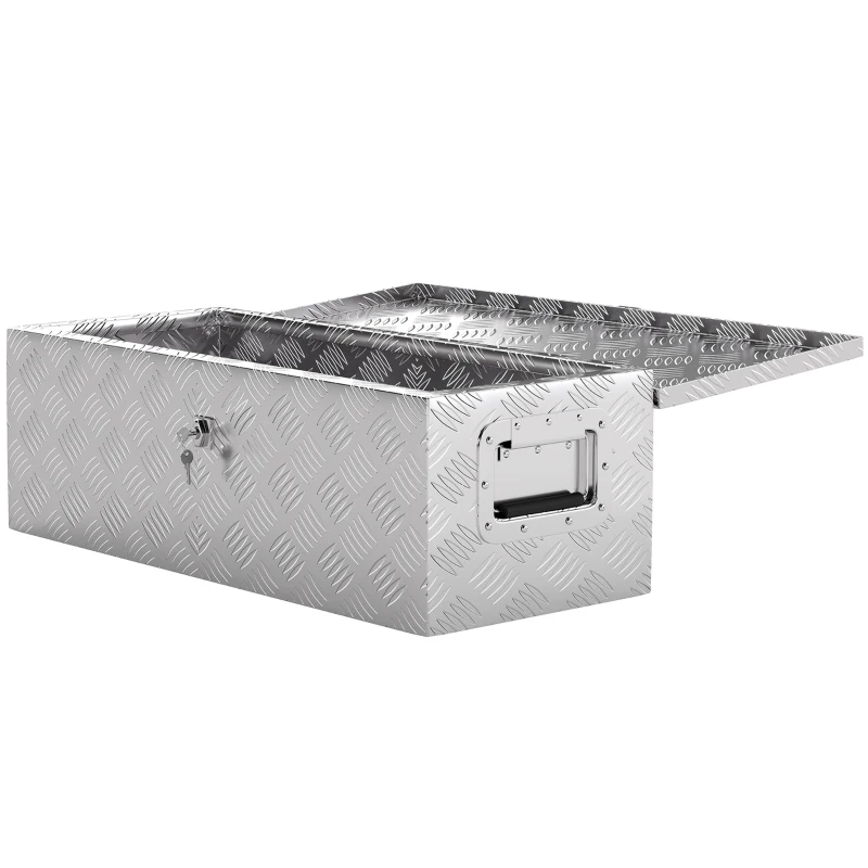 HOMCOM Caja de Herramientas de Aluminio con Asas Retráctiles Cierre con Llave y Gran Capacidad de Almacenaje 76x33x25 cm Plata