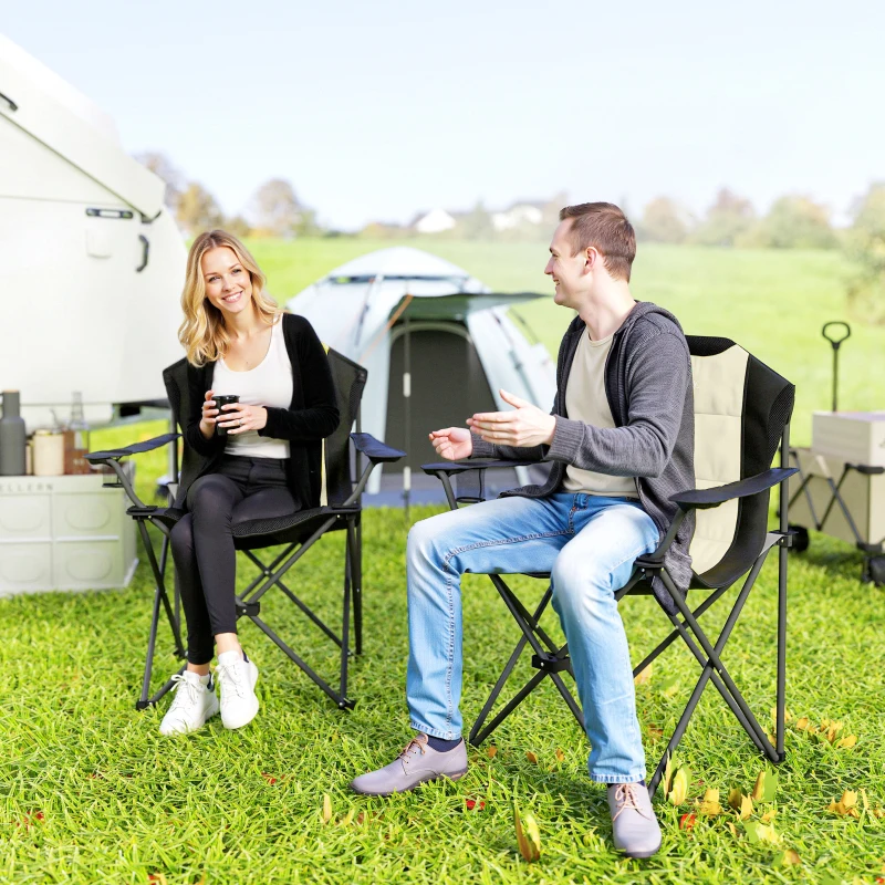 Outsunny Set 2 Scaune Pliabile de Camping cu Suport Pahar și Genți Crem