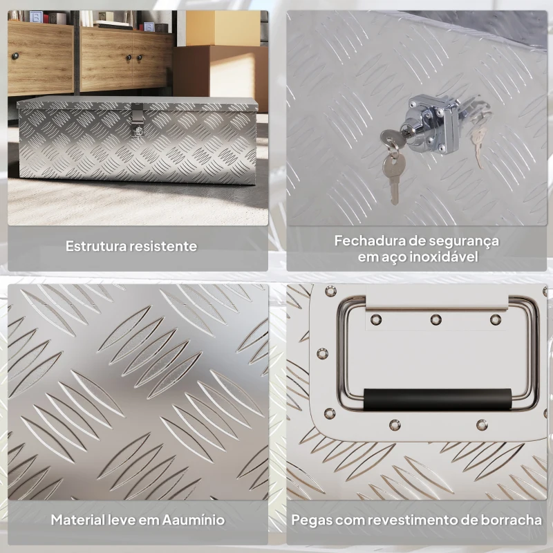 HOMCOM Caixa de Ferramentas em Alumínio com Tampa Abatível Pegas Laterais e Fecho com Chave Maleta de Ferramentas Portátil 76x33x25 cm Prata