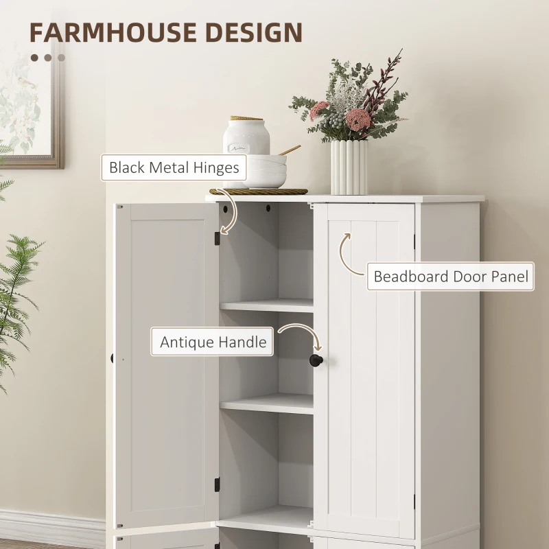 HOMCOM Bufet de Bucătărie cu 4 Uși și 2 Dulapuri și Raft Reglabil, Alb