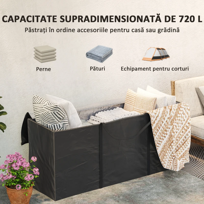 Outsunny Geantă de Depozitare 720L cu Fermoar Dublu și Mânere din Poliester Neagră