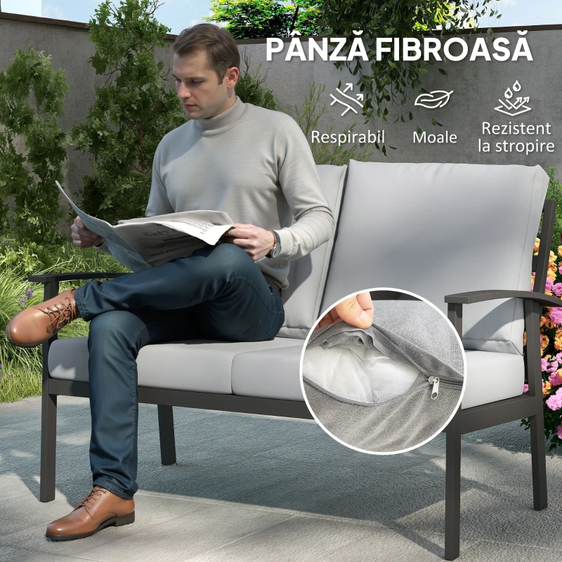 Outsunny Set de Mobilier de Gradina din 4 Piese cu Canapea, 2 Fotolii si Masa de Cafea, 127x74x80 cm, Gri Carbune
