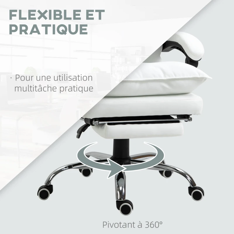 Vinsetto Fauteuil de bureau, chaise bureau ergonomique avec dossier inclinable, hauteur réglable, 66 x 72 x 130 cm, blanc