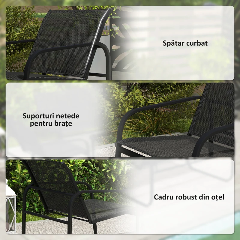 Outsunny Set de Grădină cu 2 Canapele cu 2 Locuri, 2 Fotolii și o Măsuță de Cafea cu Blat din Sticlă, Negru