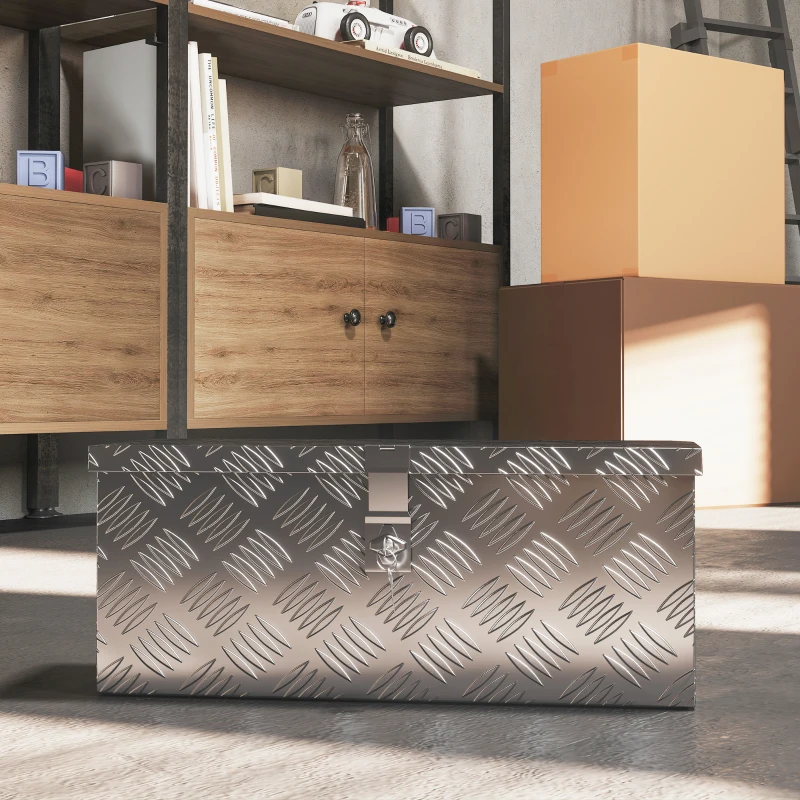 HOMCOM Boîte de rangement - boîte à outils en aluminium - caisse à outil alu. verrouillage clé dim. 50L x 15,5l x 20,5H cm - argent