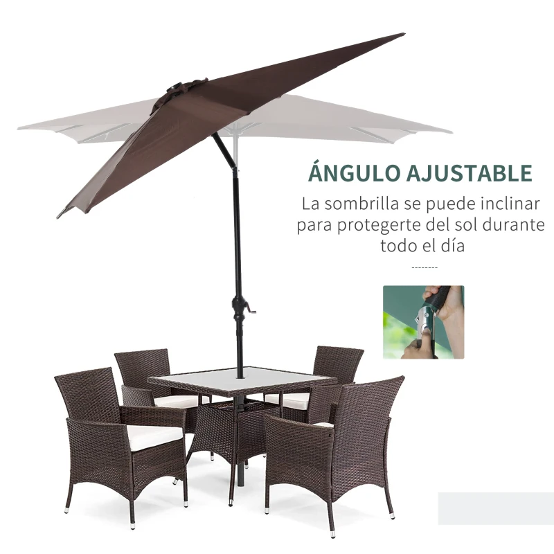 Outsunny Parasol de Terraza Exterior 268x205x248 cm con Techo Inclinable hasta 45° Luces LED Solares y Manivela Marrón