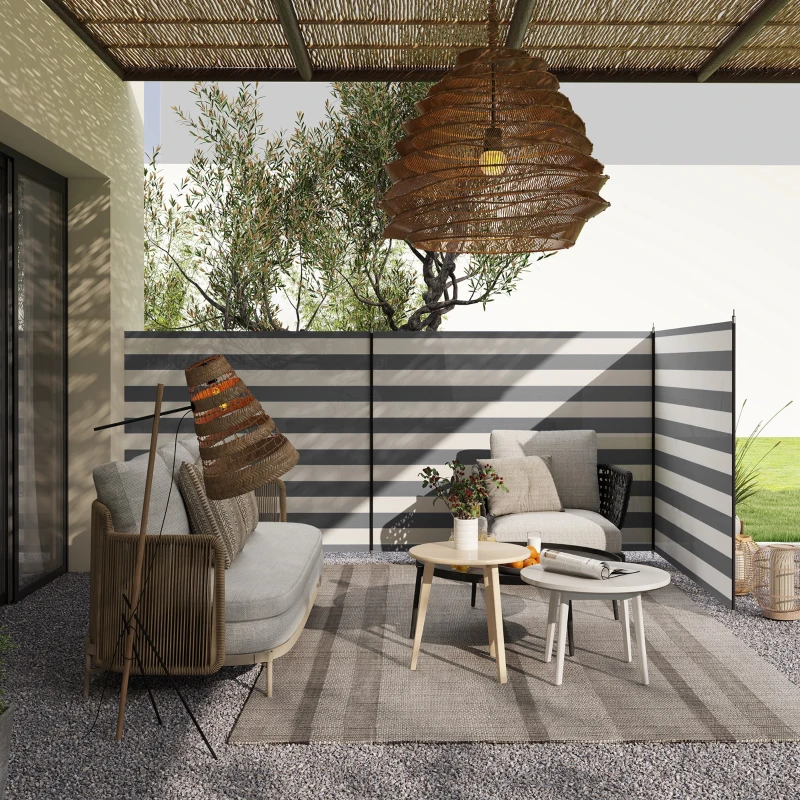 Outsunny Paravânt Pliabil de Plajă în Poliester cu Bare de Oțel, 540x150 cm, Gri