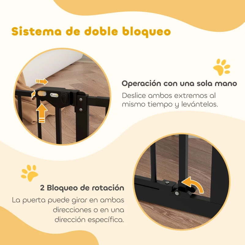 PawHut Barrera de Seguridad Extensible con Cierre Automático y Sistema de Doble Bloqueo Metal 74-147,5x76,2 cm Negro