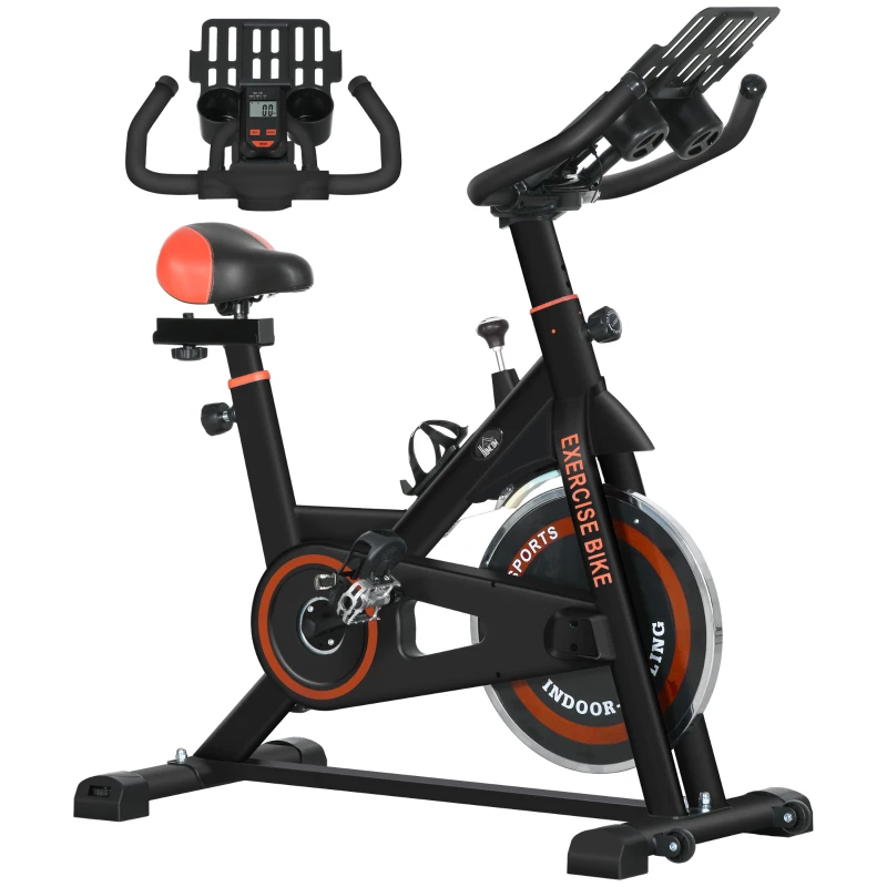 HOMCOM Bicicletă Eliptică Profesională cu Volant de 8 kg și Ecran LCD Roșu și Negru