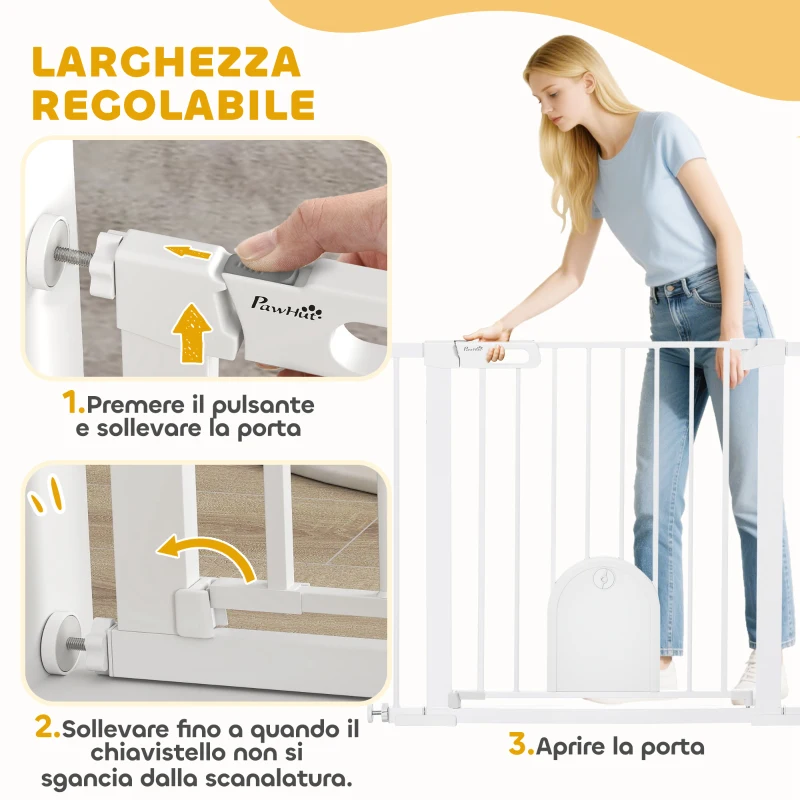 PawHut Cancellino per Cani Regolabile con Porta Piccola e Chiusura Automatica, 75-103x76cm, Bianco