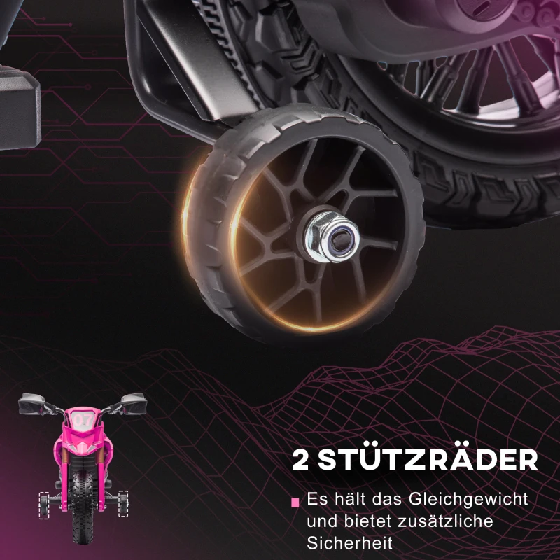 AIYAPLAY Elektro-Motorrad für Kinder, 12V Kindermotorrad mit Stützrädern, Kinderfahrzeug mit Hupe und Startgeräusch, 3 km/h, Rosa(m-5)