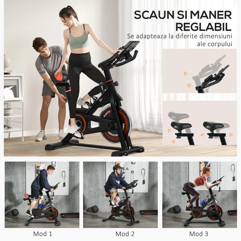HOMCOM Bicicletă Eliptică Profesională cu Volant de 8 kg și Ecran LCD Roșu și Negru