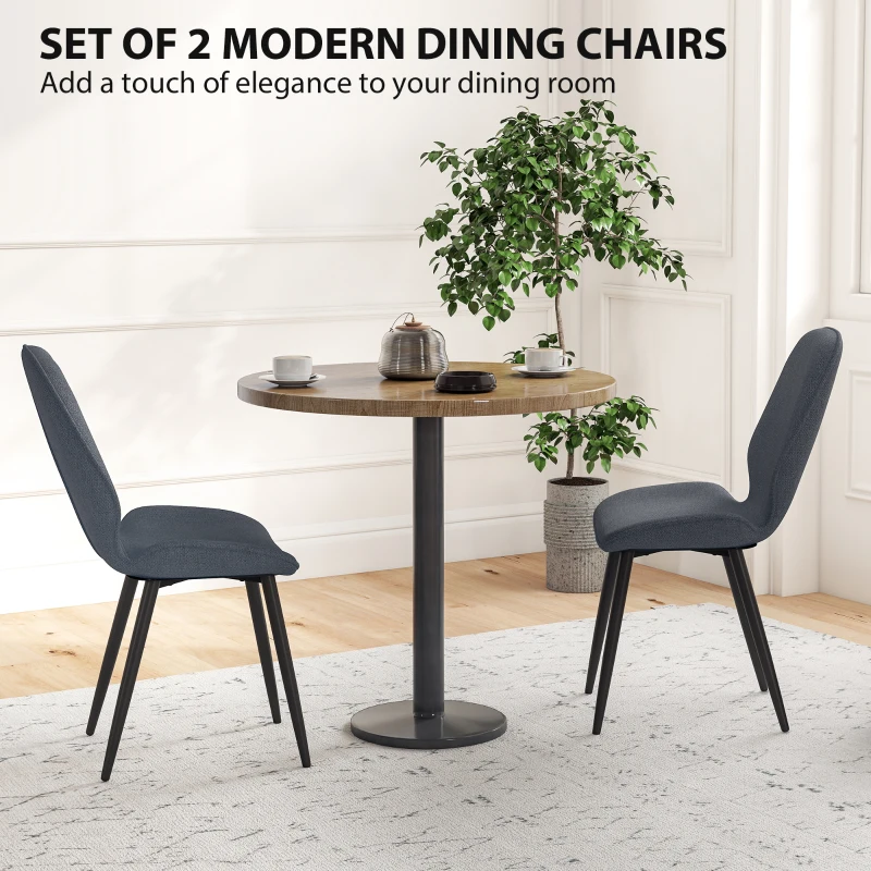 HOMCOM Set 2 Scaune de Luat Masa cu Spătar Curbat, Scaune Moderne de Bucătărie în Material Textil de Tip In cu Picioare de Oțel pentru Sufragerie, 46x56x86 cm, Gri și Negru