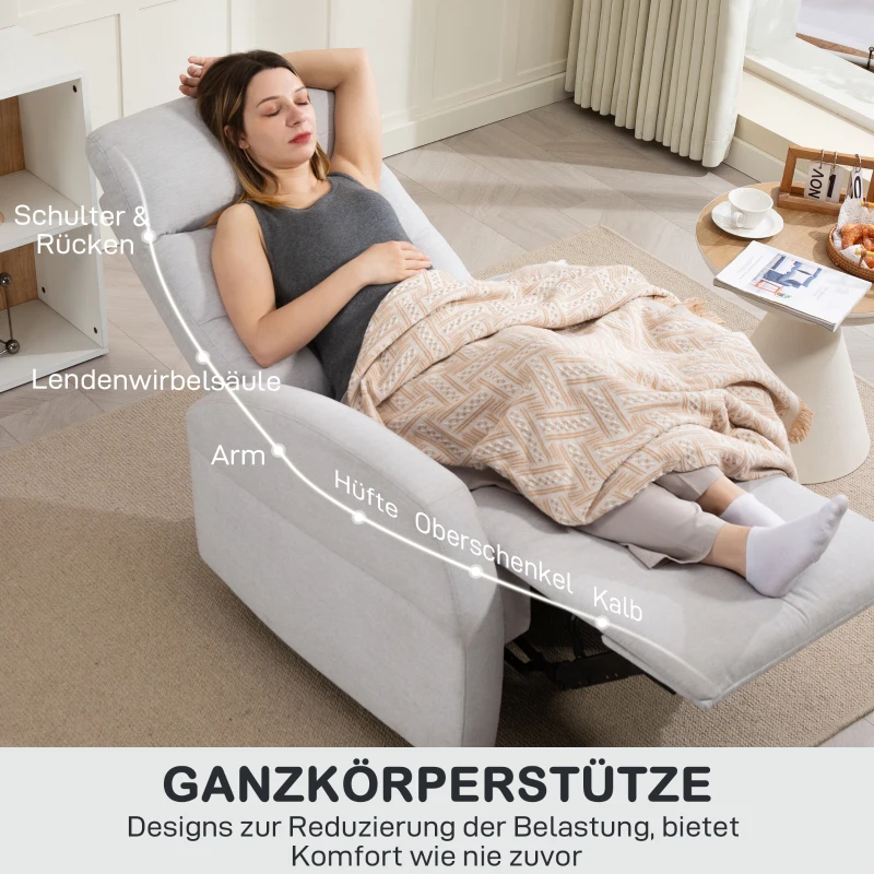 HOMCOM Verstelbare Relaxstoel met Voetensteun, Modern Gepolsterde Fauteuil, Lichtgrijs