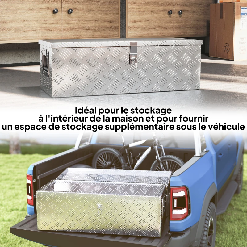 HOMCOM Boite de rangement - boîte à outils en aluminium - caisse à outil alu. poignées rétractables verrouillage clé dim. 76L x 33l x 25H cm