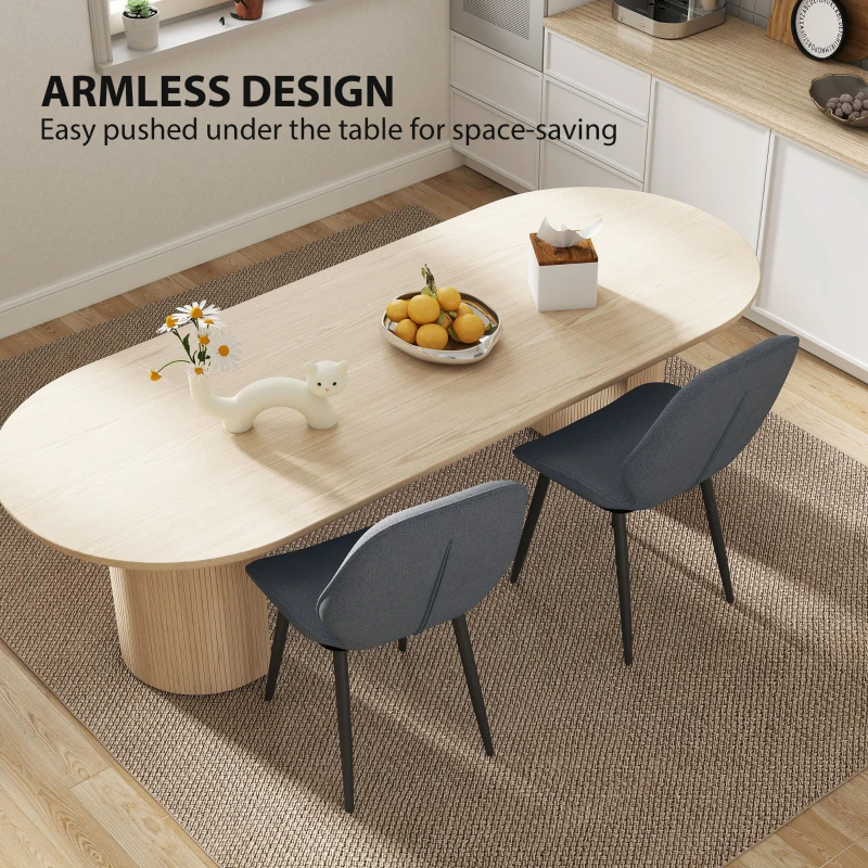 HOMCOM Set 2 Scaune de Luat Masa cu Spătar Curbat, Scaune Moderne de Bucătărie în Material Textil de Tip In cu Picioare de Oțel pentru Sufragerie, 46x56x86 cm, Gri și Negru