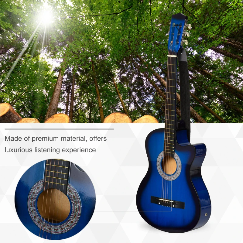 HOMCOM 38" Beginners Basswood Acoustic Guitar Blue
