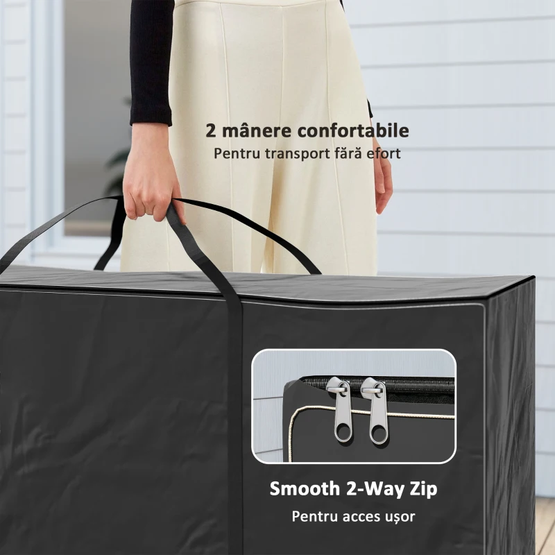 Outsunny Geantă de Depozitare 720L cu Fermoar Dublu și Mânere din Poliester Neagră