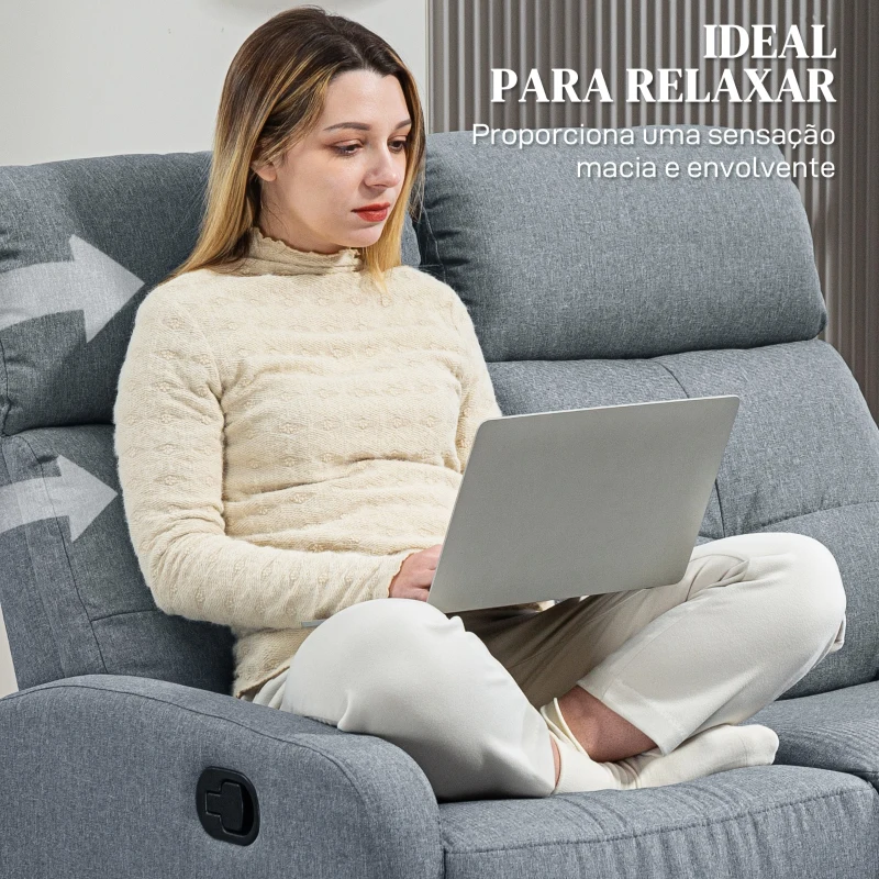 HOMCOM Sofá de 2 Lugares Reclinável Manual Sofá Relax Estofado em Linho com Apoio para Pés 118x95x101 cm Cinzento