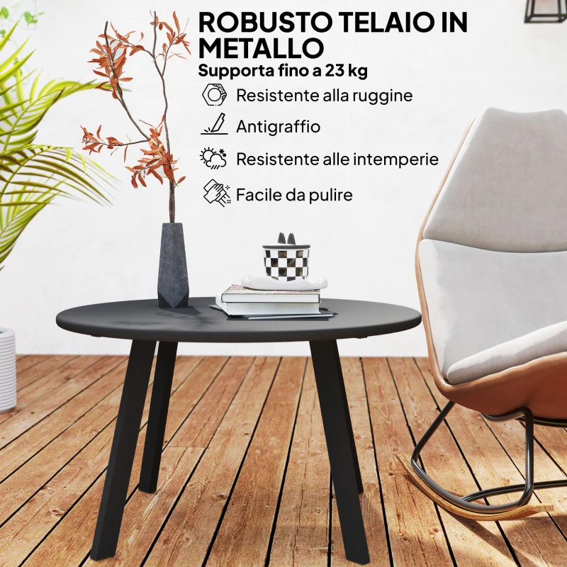 Outsunny Tavolino da Giardino Rotondo in stile Industriale con Piedini Antiscivolo, in Metallo, Ø70x42 cm, Nero