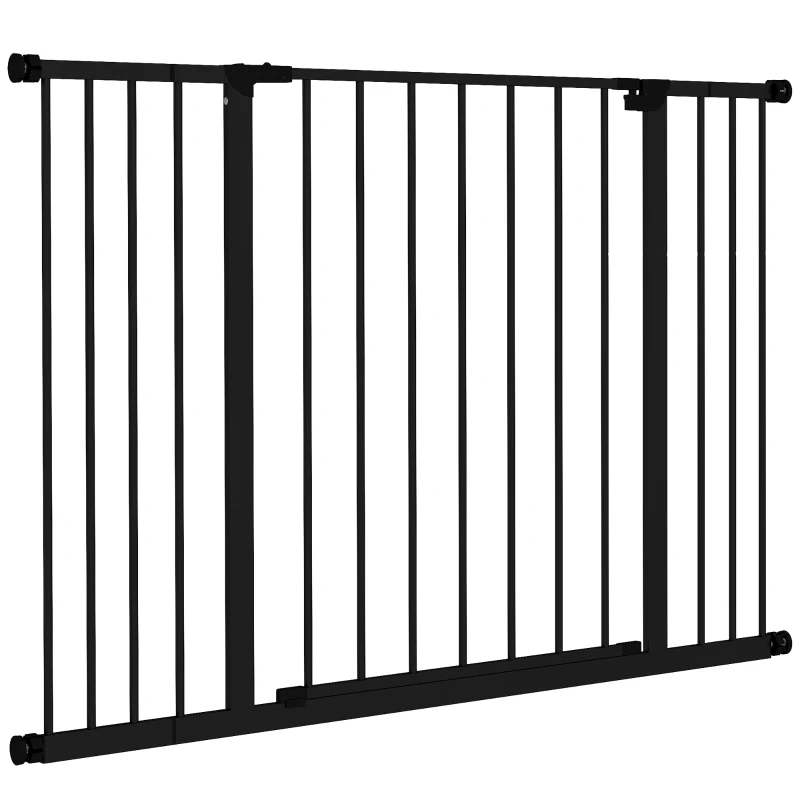 PawHut Dog Gate Pet Safety Gate Stair Barrier Pressure Fit Adjustable 76-82/86-97/101-107 cm, Black