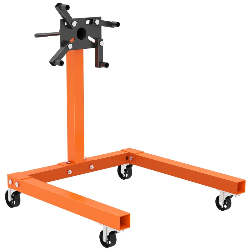 HOMCOM Engine Stand, 570 kg Rotating Engine Stand with 360 Degree Adjustable Head, 4 Mounting Arms, Heavy Duty Steel Support, Universal Wheels for Garage Workshop Auto Repair, Orange