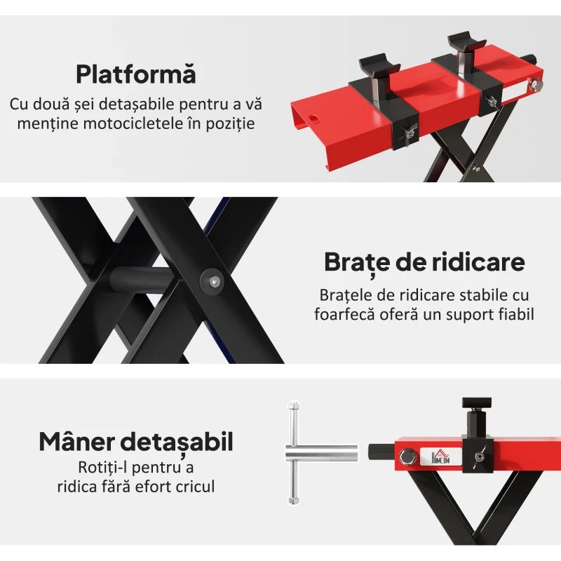 HOMCOM Cric Motocicletă Reglabil și Pliabil din Oțel, Capacitate 500kg