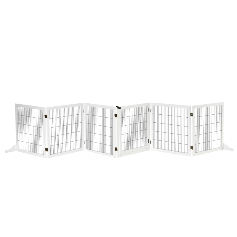 PawHut Veiligheidshek voor Honden, Opvouwbaar, 432 x 36 x 70 cm, Dennenhout, Wit(m-13)