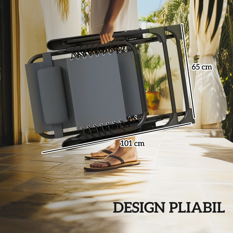 Outsunny Set de 2 Șezlonguri de Grădină cu Gravitație Zero și Măsuță cu Suport pentru Pahare, 47x47x54 cm, Gri