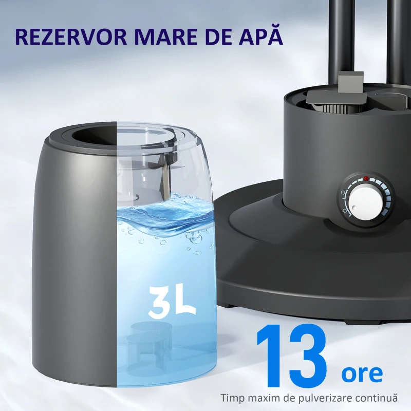 HOMCOM Ventilator cu cu Pulverizare de Apă Reglabil, 3 Viteze și Oscilație 75° Negru