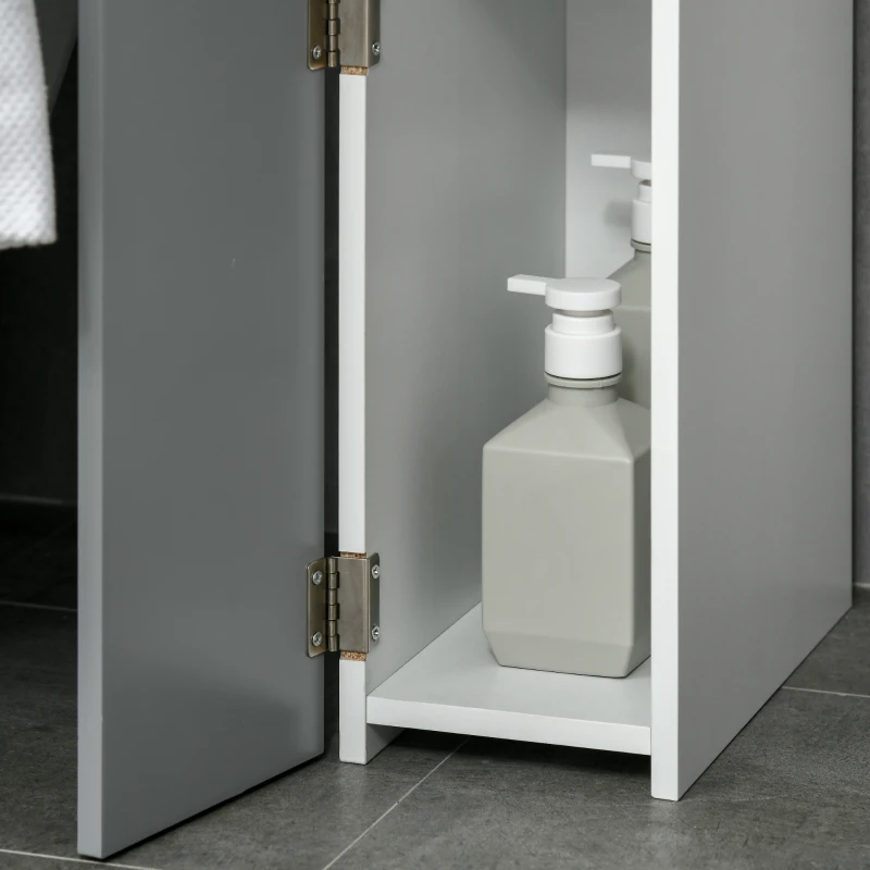 kleankin Colonna Bagno con 2 Ripiani e 2 Armadietti, in Legno, 15.2x29.8x118 cm, Bianco e Grigio