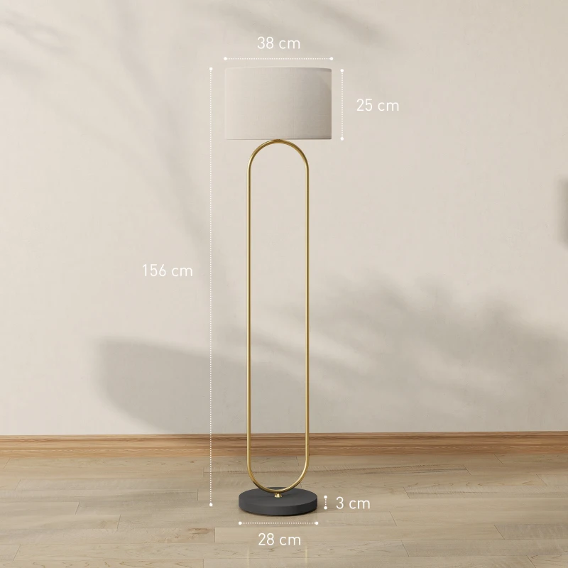 HOMCOM Stehlampe mit Leinenschirm und E27-Fassung, moderner Stil, Fußschalter für Wohnzimmer und Schlafzimmer, 156 cm, gold und schwarz