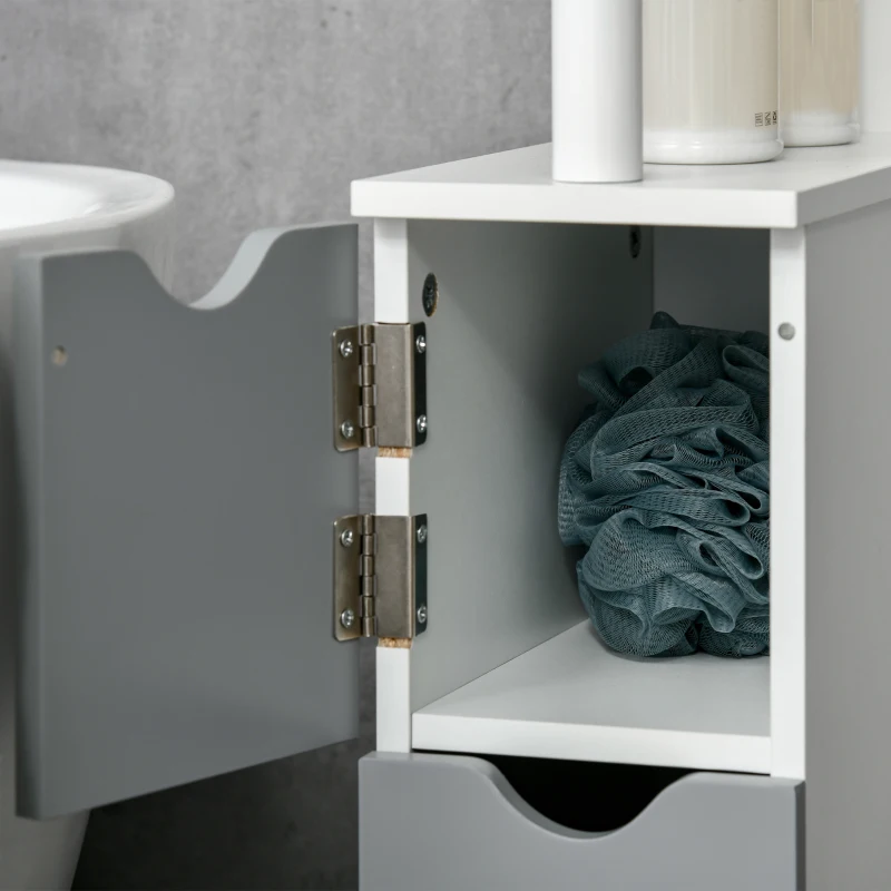 kleankin Colonna Bagno con 2 Ripiani e 2 Armadietti, in Legno, 15.2x29.8x118 cm, Bianco e Grigio