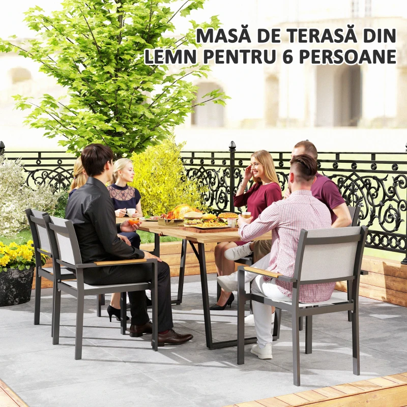 Outsunny Masă de Grădină pentru 6 Persoane cu Orificiu pentru Umbrelă, 175x80x75 cm, Maro