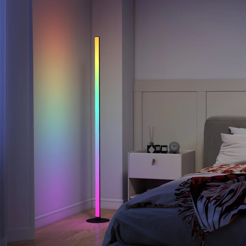 HOMCOM LED RGBIC Stehlampe mit APP-Steuerung und Fernbedienung, Musiksync, 16 Millionen Farben, Szenenmodi und Timer