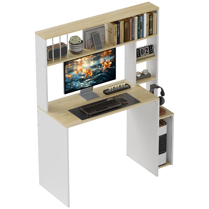 HOMCOM Computertisch mit offenen Regalen, Study Desk für Home Office und Schlafzimmer, Eiche-Farbe