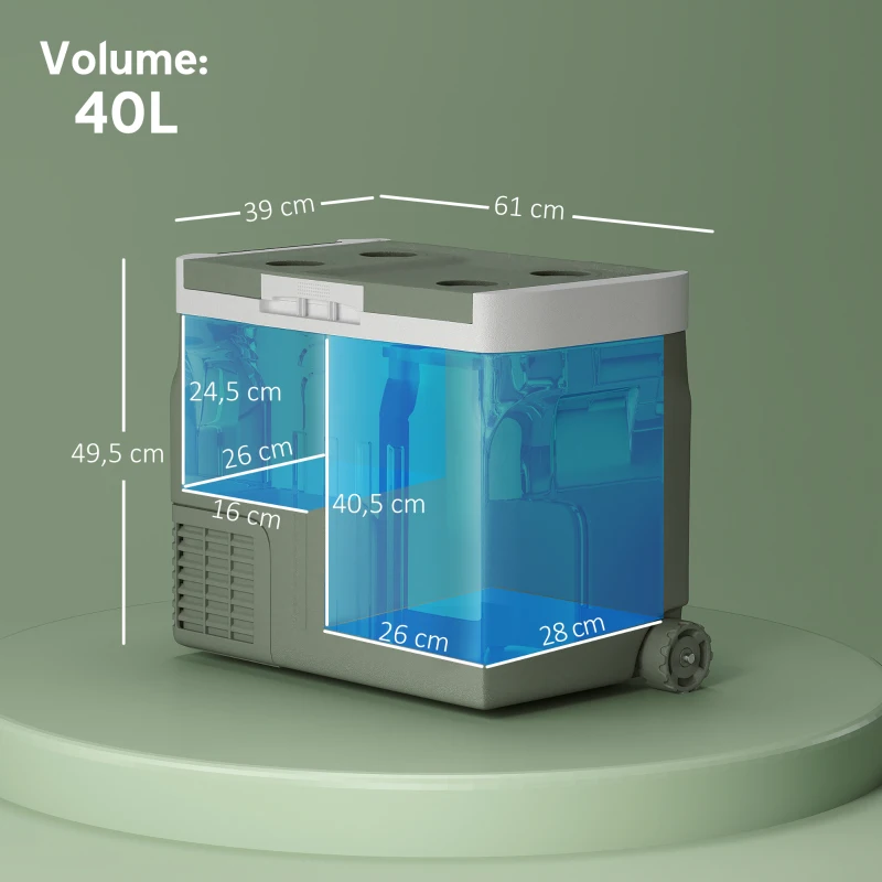 Outsunny Tragbarer elektrischer Kühlschrank 40 L Auto-Kühlbox tragbarer Gefrierschrank ECO/MAX-Modi ausziehbarer Griff 61x39x49,5cm grau