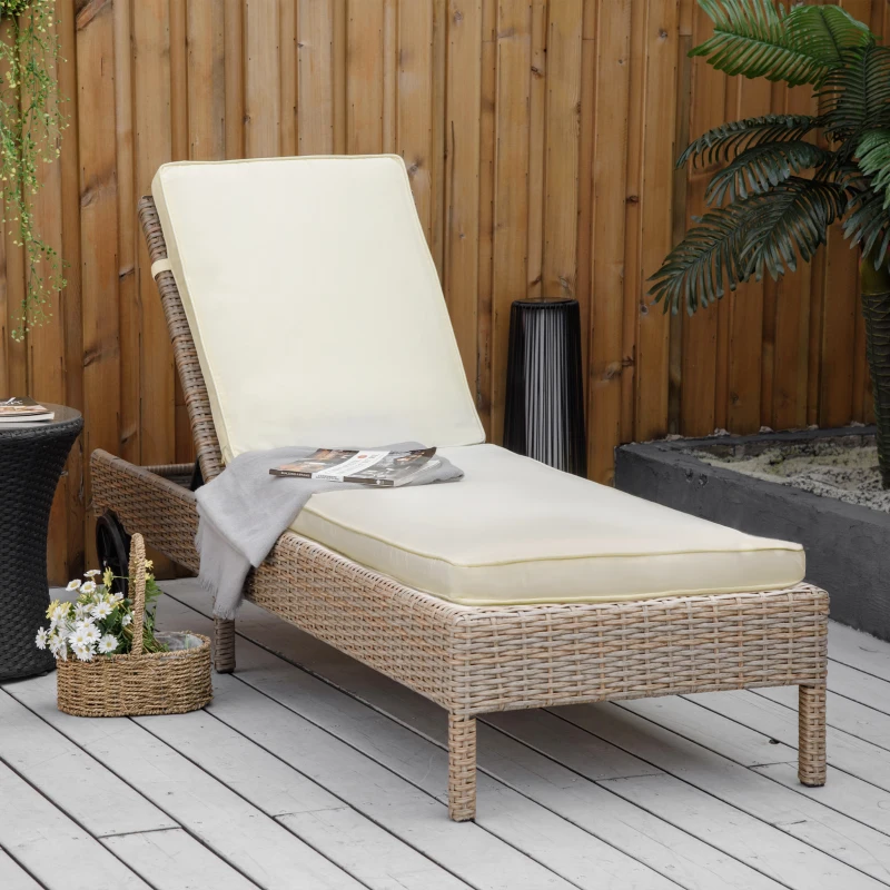 Outsunny Sonnenliegenkissen Liegenmatratze für den Außenbereich Outdoor-Kissen für Sonnenbad 188 x 53 x 8 cm Creme