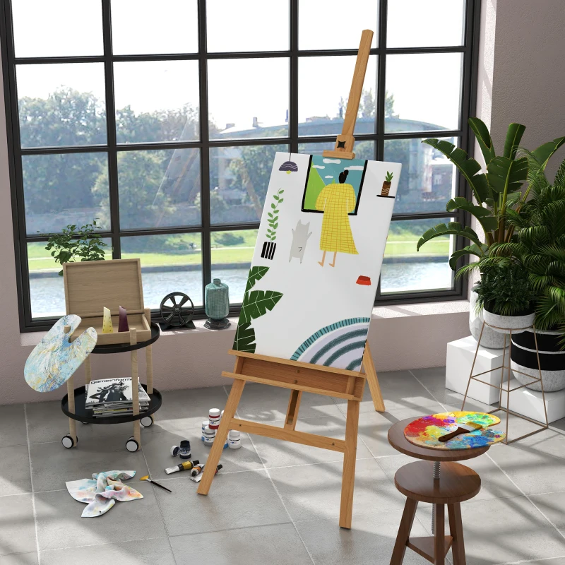 Vinsetto Chevalet de peinture pliant en hêtre avec hauteur et angle réglables, 65x110x180-235 cm, bois naturel