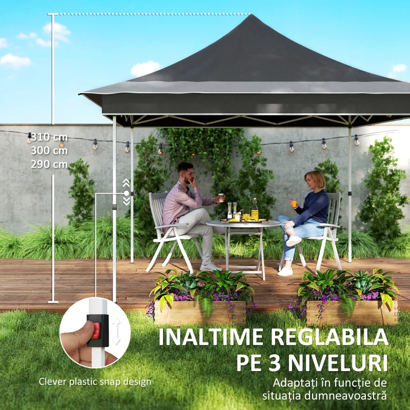 Outsunny Cort Pliabil cu Înălțime Reglabil, Plasă de Țânțari și Geantă de Transport, 357x357x310 cm, Gri Închis(m-7)