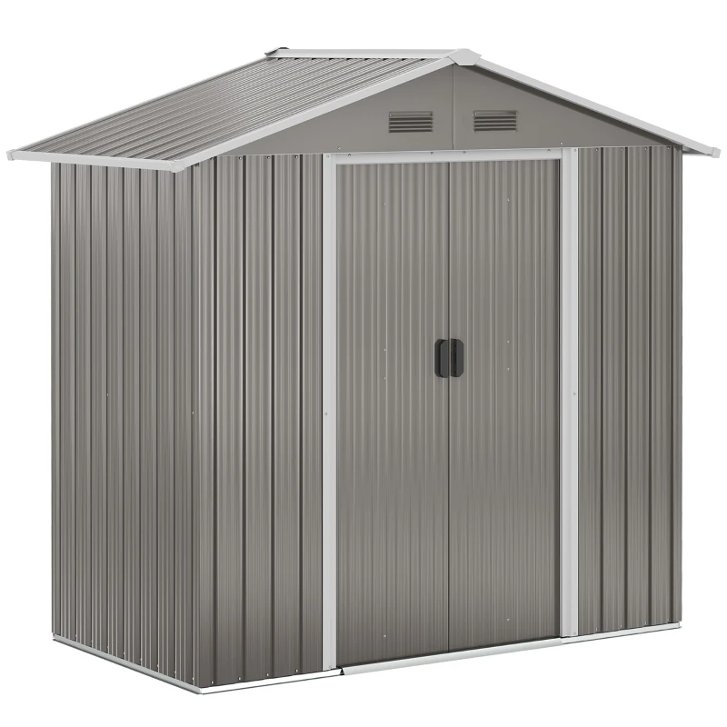 Outsunny Abri de jardin en métal 1,8 m², cabane de jardin à outils en métal, 194 x 110 x 184 cm, grand espace de rangement extérieur avec portes coulissantes et 4 aérations, gris(m-11)