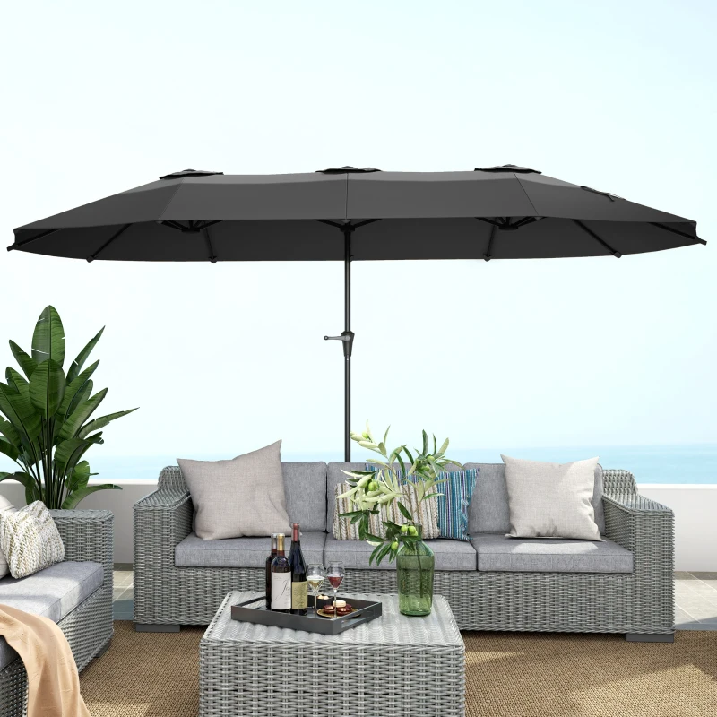 Outsunny Garten-Doppelrechteck-Sonnenschirm 4 x 2,2 x 2,3 m mit Kurbel Dunkelgrau