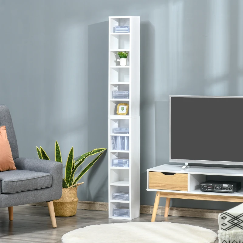 HOMCOM Lot de 2 étagères colonnes Armoire de Rangement CD-DVD 6 + 6 Compartiments dim. 21L x 19l x 88H cm capacité Max. 160 CD Blanc