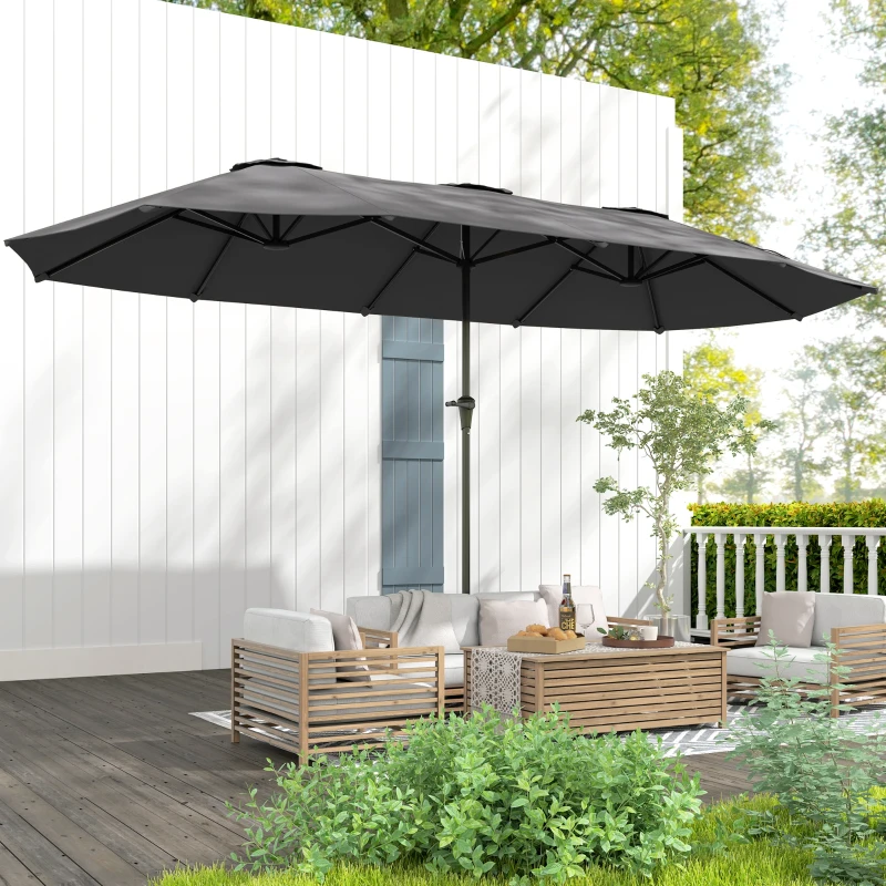 Outsunny Umbrelă Dublă cu Orificii de Ventilație și Manivelă, din Metal și Poliester, 4x2,2x2,34 m, Neagră și Gri Închis