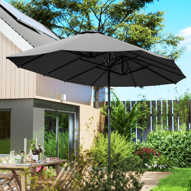Outsunny Garten-Doppelrechteck-Sonnenschirm 4 x 2,2 x 2,3 m mit Kurbel Dunkelgrau