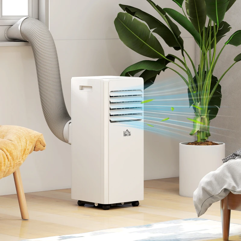 HOMCOM Mobiles Klimagerät 9000 BTU/H 3-in-1 Kühlung, Lüfter, Entfeuchtung, 24-Stunden-Timer-Fernbedienung, Weiß