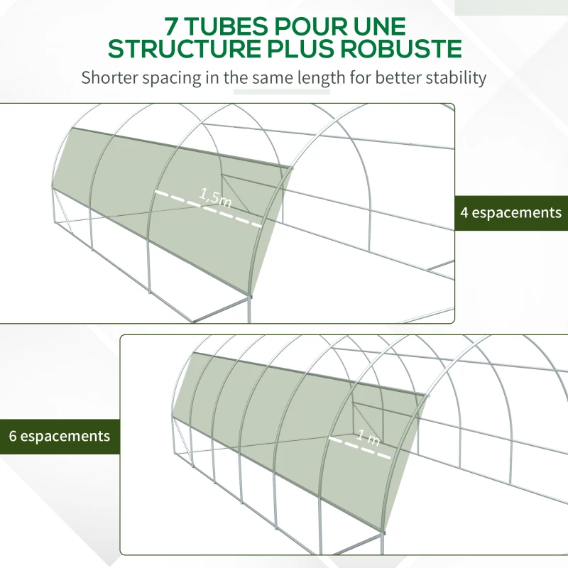 Outsunny Serre de jardin serre tunnel 18 m² avec porte, parois latérales enroulables 12 fenêtres acier PE  4 x 3 x 2 m vert