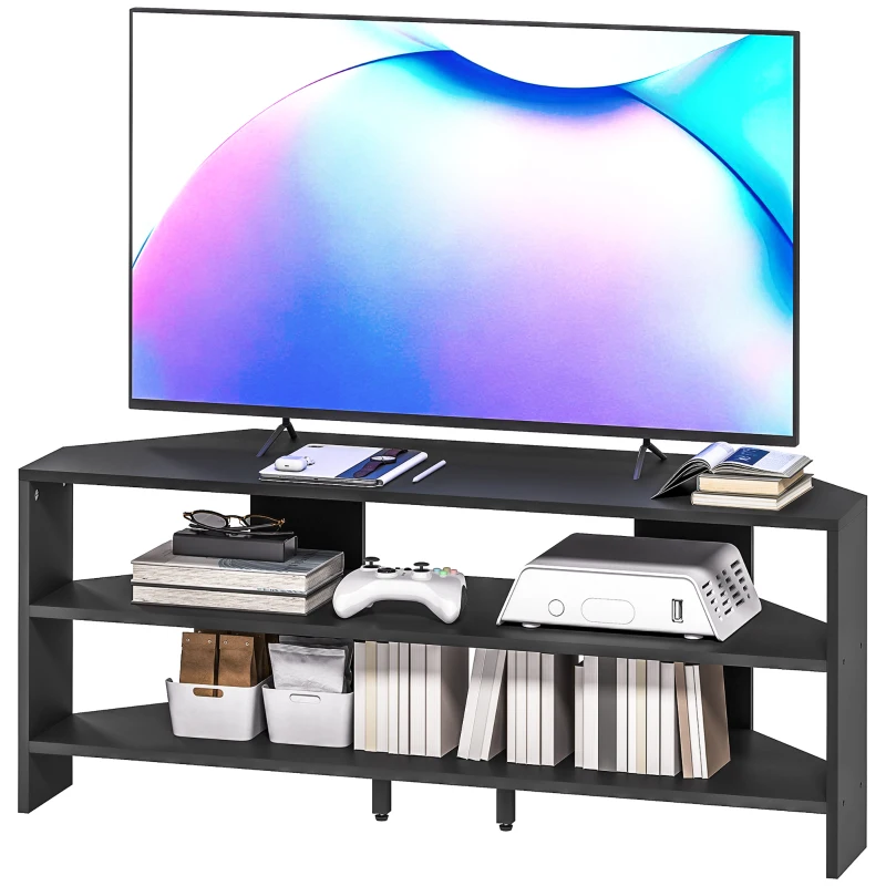 HOMCOM Corner TV Stand with 2 Open Shelves for 47 Inch TV - Black