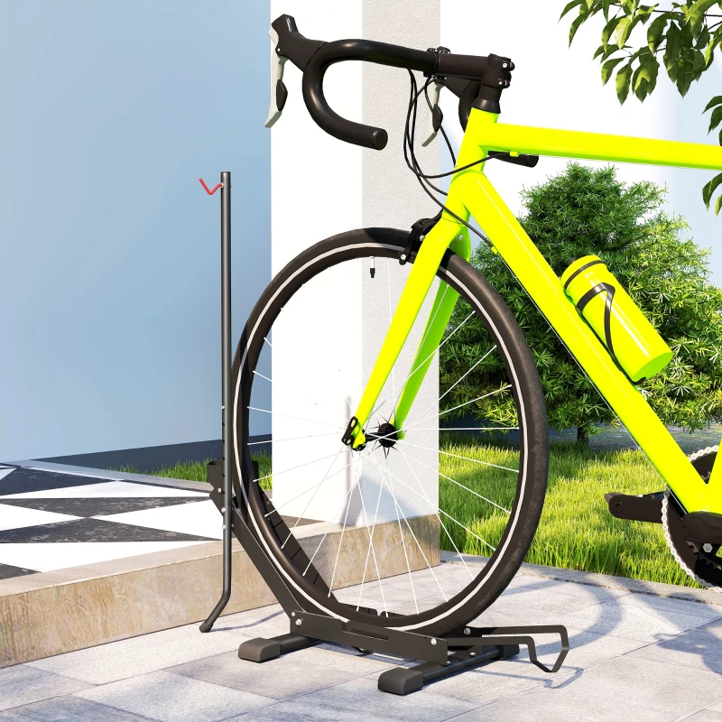 SPORTNOW Soporte para Bicicletas de Acero Aparca Bicis de Suelo Plegable Portátil para Casa Garaje Taller 75x41x71-81 cm Negro